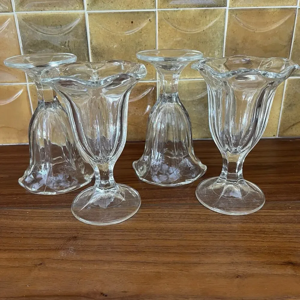 Vintage Tulip Ice Cream Sundae Sherbet Glasses 4-Piece Set